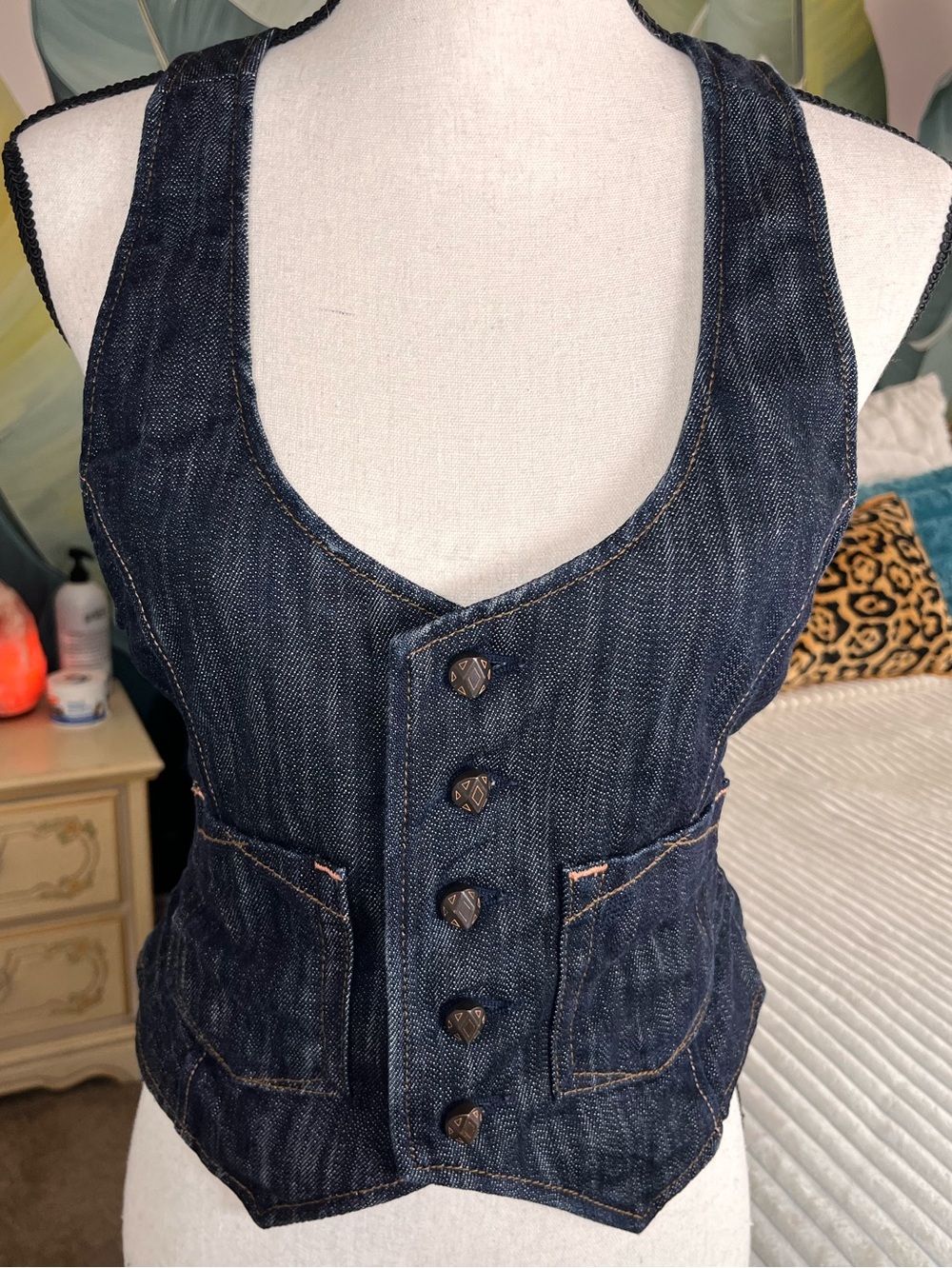 Vintage RARE Y2K Deener Boutique LA Denim Vest Size Small Like New
